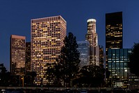 Central Los Angeles, California, at night. Original image from <a href="https://www.rawpixel.com/search/carol%20m.%20highsmith?sort=curated&amp;page=1">Carol M. Highsmith</a>&rsquo;s America, Library of Congress collection. Digitally enhanced by rawpixel.