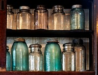 Canning jars in Spindletop-Gladys City Boomtown park, Gladys City, Texas. Original image from <a href="https://www.rawpixel.com/search/carol%20m.%20highsmith?sort=curated&amp;page=1">Carol M. Highsmith</a>&rsquo;s America, Library of Congress collection. Digitally enhanced by rawpixel.