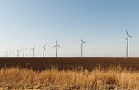 A wind-turbine farm near the city of Snyder in Scurry County, Texas. Original image from <a href="https://www.rawpixel.com/search/carol%20m.%20highsmith?sort=curated&amp;page=1">Carol M. Highsmith</a>&rsquo;s America, Library of Congress collection. Digitally enhanced by rawpixel.