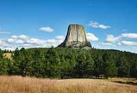 Devils Tower, also known by more benign names, including Bear Lodge, by indigenous American Indians, in northeastern Wyoming. Original image from <a href="https://www.rawpixel.com/search/carol%20m.%20highsmith?sort=curated&amp;page=1">Carol M. Highsmith</a>&rsquo;s America, Library of Congress collection. Digitally enhanced by rawpixel.