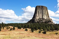 America's first declared national monument (in 1906): Devils Tower - Original image from Carol M. Highsmith&rsquo;s America, Library of Congress collection. Digitally enhanced by rawpixel.