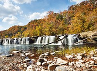 Sandstone Falls, a series of broad but not high waterfalls on wide stretch of the New River in Sandstone Falls State Park in West Virginia. Original image from <a href="https://www.rawpixel.com/search/carol%20m.%20highsmith?sort=curated&amp;page=1">Carol M. Highsmith</a>&rsquo;s America, Library of Congress collection. Digitally enhanced by rawpixel.