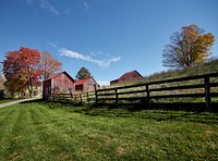 Grouping of small barns in this Monroe County, West Virginia, autumnal rural scene. Original image from <a href="https://www.rawpixel.com/search/carol%20m.%20highsmith?sort=curated&amp;page=1">Carol M. Highsmith</a>&rsquo;s America, Library of Congress collection. Digitally enhanced by rawpixel.