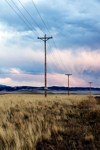 Dusk falls over a line of telephone poles near Jefferson, Colorado USA - Original image from <a href="https://www.rawpixel.com/search/carol%20m.%20highsmith?sort=curated&amp;page=1">Carol M. Highsmith</a>&rsquo;s America, Library of Congress collection. Digitally enhanced by rawpixel.