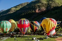 Colorful and cleverly designed hot-air balloons at the annual Telluride Balloon Festival. Original image from Carol M. Highsmith&rsquo;s America, Library of Congress collection. Digitally enhanced by rawpixel.