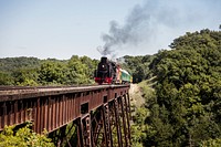A steam train crosses the 156-foot-tall Bass Point Creek Bridge. Original image from Carol M. Highsmith&rsquo;s America, Library of Congress collection. Digitally enhanced by rawpixel.