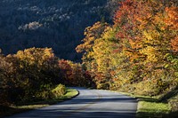 Bend in the roadway along the southern reaches of the Blue Ridge Parkway, near Linville, North Carolina. Original image from <a href="https://www.rawpixel.com/search/carol%20m.%20highsmith?sort=curated&amp;page=1">Carol M. Highsmith</a>&rsquo;s America, Library of Congress collection. Digitally enhanced by rawpixel.