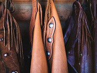 Leather chaps at the A Bar A guest ranch, near Riverside in Carbon County, Wyoming. Original image from Carol M. Highsmith&rsquo;s America, Library of Congress collection. Digitally enhanced by rawpixel.