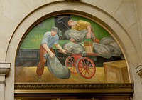 Murals, Louisville Murals-Post Office Rail Car, by Frank Weathers Long at the Gene Snyder U.S Courthouse &amp; Custom House, Louisville, Kentucky (2011) by <a href="https://www.rawpixel.com/search/carol%20m.%20highsmith?sort=curated&amp;page=1">Carol M. Highsmith</a>. Original image from Library of Congress. Digitally enhanced by rawpixel.