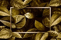 Gold rectangle frame on a metallic leaves textured background illustration
