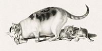Illustration of domestic cat eating while kittens play by Gottfried Mind (1768-1814). Original from Library of Congress. Digitally enhanced by rawpixel.