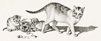 Illustration of domestic cat and three playful kittens by Gottfried Mind (1768-1814). Original from Library of Congress. Digitally enhanced by rawpixel.
