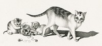 Illustration of domestic cat and three playful kittens by Gottfried Mind (1768-1814). Original from Library of Congress. Digitally enhanced by rawpixel.