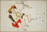Sidney Hall&rsquo;s (1831) astronomical chart illustration of the zodiac Gemini. Original from Library of Congress. Digitally enhanced by rawpixel.