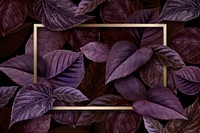Gold rectangle frame on a metallic purple leaves textured background illustration