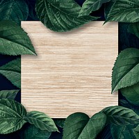 Wooden square poster on a leafy background vector
