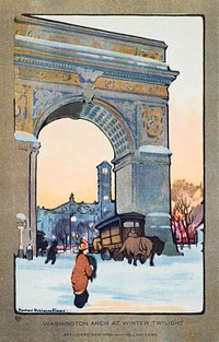 Washington Arch at Winter Twilight (1914) from Art&ndash;Lovers New York postcard in high resolution by <a href="https://www.rawpixel.com/search/Rachael%20Robinson%20Elmer?sort=curated&amp;page=1&amp;topic_group=_my_topics">Rachael Robinson Elmer</a>. Original from The National Gallery of Art. Digitally enhanced by rawpixel.