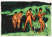 Bathers Throwing Reeds (1909) print in high resolution by Ernst Ludwig Kirchner. Original from The Clark Art Institute. Digitally enhanced by rawpixel.