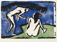 Bathing Couple (1910) print in high resolution by <a href="https://www.rawpixel.com/search/Ernst%20Ludwig%20Kirchner?sort=curated&amp;page=1&amp;topic_group=_my_topics">Ernst Ludwig Kirchner</a>. Original from The National Gallery of Art. Digitally enhanced by rawpixel.