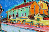 Dance Hall Bellevue, obverse (1909&ndash;1910) painting in high resolution by <a href="https://www.rawpixel.com/search/Ernst%20Ludwig%20Kirchner?sort=curated&amp;page=1&amp;topic_group=_my_topics">Ernst Ludwig Kirchner</a>. Original from The National Gallery of Art. Digitally enhanced by rawpixel.