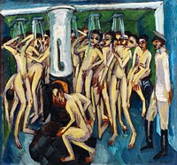 Artillerymen (ca.1914–1915) painting in high resolution by Ernst Ludwig Kirchner. Original from Statens Museum for Kunst. Digitally enhanced by rawpixel.