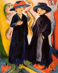 Two Women (1922) painting in high resolution by <a href="https://www.rawpixel.com/search/Ernst%20Ludwig%20Kirchner?sort=curated&amp;page=1&amp;topic_group=_my_topics">Ernst Ludwig Kirchner</a>. Original from The Los Angeles County Museum of Art. Digitally enhanced by rawpixel.