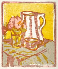 Still life with pitcher and flowers (1907) print in high resolution by <a href="https://www.rawpixel.com/search/Ernst%20Ludwig%20Kirchner?sort=curated&amp;page=1&amp;topic_group=_my_topics">Ernst Ludwig Kirchner</a>. Original from The Los Angeles County Museum of Art. Digitally enhanced by rawpixel.