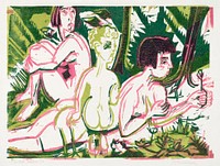 Nude Women with a Child in the Forest (1925) print in high resolution by Ernst Ludwig Kirchner. Original from The National Gallery of Art. Digitally enhanced by rawpixel.