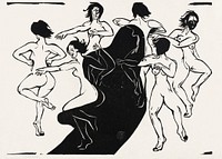 Nudes Dancing around a Shadow (1936) print in high resolution by <a href="https://www.rawpixel.com/search/Ernst%20Ludwig%20Kirchner?sort=curated&amp;page=1&amp;topic_group=_my_topics">Ernst Ludwig Kirchner</a>. Original from The National Gallery of Art. Digitally enhanced by rawpixel.