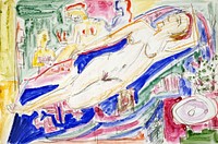 Reclining Female Nude (ca.1923) painting in high resolution by Ernst Ludwig Kirchner. Original from The Minneapolis Institute of Art. Digitally enhanced by rawpixel.