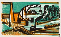 River Landscape with Crane and Barges (1927) print in high resolution by <a href="https://www.rawpixel.com/search/Ernst%20Ludwig%20Kirchner?sort=curated&amp;page=1&amp;topic_group=_my_topics">Ernst Ludwig Kirchner</a>. Original from The National Gallery of Art. Digitally enhanced by rawpixel.