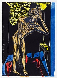 Peter Schlemihl's Wondrous Story: Schlemihl in the Solitude of His Room (1915) print in high resolution by Ernst Ludwig Kirchner. Original from The National Gallery of Art. Digitally enhanced by rawpixel.