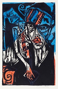 Peter Schlemihl&#39;s Wondrous Story: Battles. The Agonies of Love (1915) print in high resolution by <a href="https://www.rawpixel.com/search/Ernst%20Ludwig%20Kirchner?sort=curated&amp;page=1&amp;topic_group=_my_topics">Ernst Ludwig Kirchner</a>. Original from The National Gallery of Art. Digitally enhanced by rawpixel.