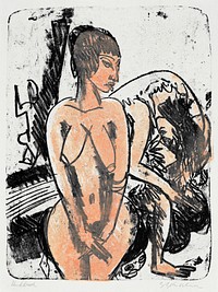 Two Women (1914) print in high resolution by <a href="https://www.rawpixel.com/search/Ernst%20Ludwig%20Kirchner?sort=curated&amp;page=1&amp;topic_group=_my_topics">Ernst Ludwig Kirchner</a>. Original from The National Gallery of Art. Digitally enhanced by rawpixel.