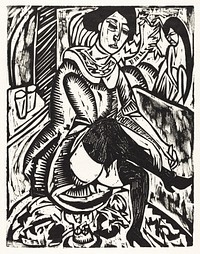 Woman Tying Her Shoe (1912) print in high resolution by Ernst Ludwig Kirchner. Original from The National Gallery of Art. Digitally enhanced by rawpixel.