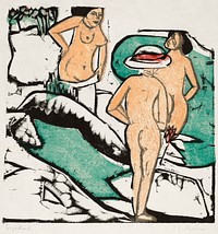 Women Bathing Between White Stones (1912) print in high resolution by Ernst Ludwig Kirchner. Original from The National Gallery of Art. Digitally enhanced by rawpixel.