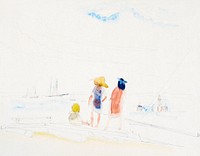 Two Women and Child on Beach (1916) painting in high resolution by Charles Demuth. Original from The Barnes Foundation. Digitally enhanced by rawpixel.