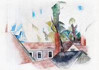 Rooftops and Trees (1918) painting in high resolution by Charles Demuth. Original from National Gallery of Art. Digitally enhanced by rawpixel.