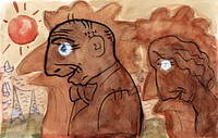 Caricature of Leo Gestel and his wife (ca. 1891&ndash;1941) painting in high resolution by Leo Gestel. Original from The Rijksmuseum. Digitally enhanced by rawpixel.