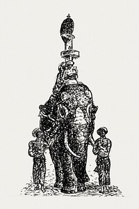 Indian elephant ridden by figures with two escorts (ca. 1891&ndash;1941) drawing in high resolution by <a href="https://www.rawpixel.com/search/Leo%20Gestel?sort=curated&amp;page=1&amp;topic_group=_my_topics">Leo Gestel</a>. Original from The Rijksmuseum. Digitally enhanced by rawpixel.