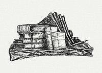 Stack of books and stationery (ca. 1891&ndash;1941) drawing in high resolution by <a href="https://www.rawpixel.com/search/Leo%20Gestel?sort=curated&amp;page=1&amp;topic_group=_my_topics">Leo Gestel</a>. Original from The Rijksmuseum. Digitally enhanced by rawpixel.