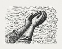 Two hands raised in front of clouds (ca. 1891–1941) drawing in high resolution by Leo Gestel. Original from The Rijksmuseum. Digitally enhanced by rawpixel.