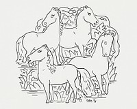 Four horses (ca. 1891&ndash;1941) drawing in high resolution by <a href="https://www.rawpixel.com/search/Leo%20Gestel?sort=curated&amp;page=1&amp;topic_group=_my_topics">Leo Gestel</a>. Original from The Rijksmuseum. Digitally enhanced by rawpixel.