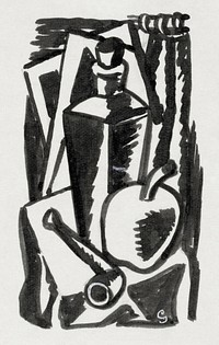 Still life with apple, pipe and bottle (ca. 1891&ndash;1941) drawing in high resolution by <a href="https://www.rawpixel.com/search/Leo%20Gestel?sort=curated&amp;page=1&amp;topic_group=_my_topics">Leo Gestel</a>. Original from The Rijksmuseum. Digitally enhanced by rawpixel.