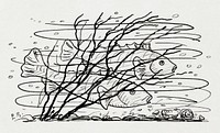 Two fish in the water (ca. 1891&ndash;1941) drawing in high resolution by Leo Gestel. Original from The Rijksmuseum. Digitally enhanced by rawpixel.