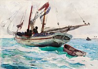 Schooner&ndash;Nassau (ca. 1888&ndash;1889) by <a href="https://www.rawpixel.com/search/Winslow%20Homer?sort=curated&amp;page=1&amp;topic_group=_my_topics">Winslow Homer</a>. Original from The Smithsonian Institution. Digitally enhanced by rawpixel.