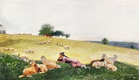 Shepherdess of Houghton Farm (1878) by <a href="https://www.rawpixel.com/search/Winslow%20Homer?sort=curated&amp;page=1&amp;topic_group=_my_topics">Winslow Homer</a>. Original from The Clark Art Institute. Digitally enhanced by rawpixel.