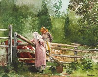 Feeding Time (1878) by <a href="https://www.rawpixel.com/search/Winslow%20Homer?sort=curated&amp;page=1&amp;topic_group=_my_topics">Winslow Homer</a>. Original from The Clark Art Institute. Digitally enhanced by rawpixel.