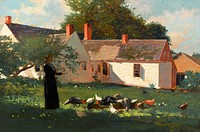 Farmyard Scene (ca. 1872&ndash;1874) by <a href="https://www.rawpixel.com/search/Winslow%20Homer?sort=curated&amp;page=1&amp;topic_group=_my_topics">Winslow Homer</a>. Original from The Clark Art Institute. Digitally enhanced by rawpixel.