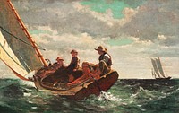Breezing Up, A Fair Wind (ca. 1873&ndash;1876) by <a href="https://www.rawpixel.com/search/Winslow%20Homer?sort=curated&amp;page=1&amp;topic_group=_my_topics">Winslow Homer</a>. Original from The National Gallery of Art. Digitally enhanced by rawpixel.